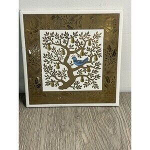 VTG MCM Berggren Tile Trivet First Day of Christmas Partridge Pear Tree Gold